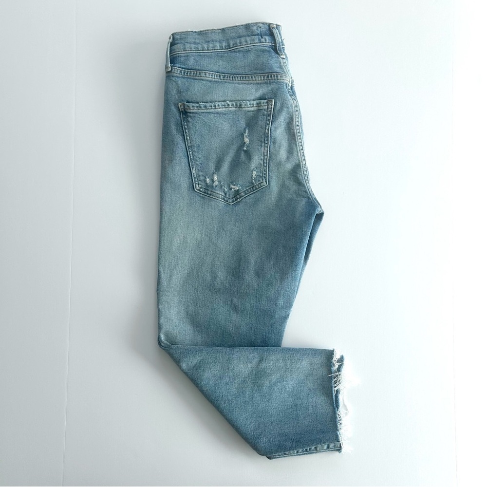 Agolde Sophie Denim Jeans High Rise Cropped Raw Hem Destruct Blue Womens Size 27 - Picture 9 of 16